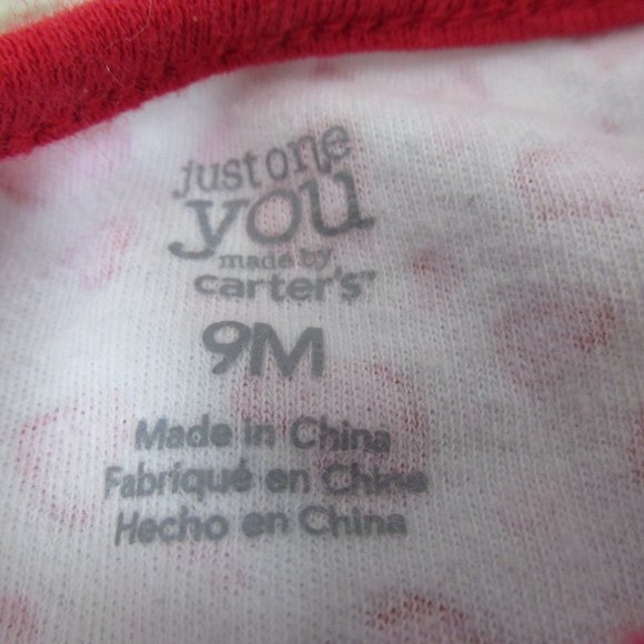 Just One You Snap Front Footed Sleeper Girls Size 9M Red White Valentine Heart - Picture 3 of 6